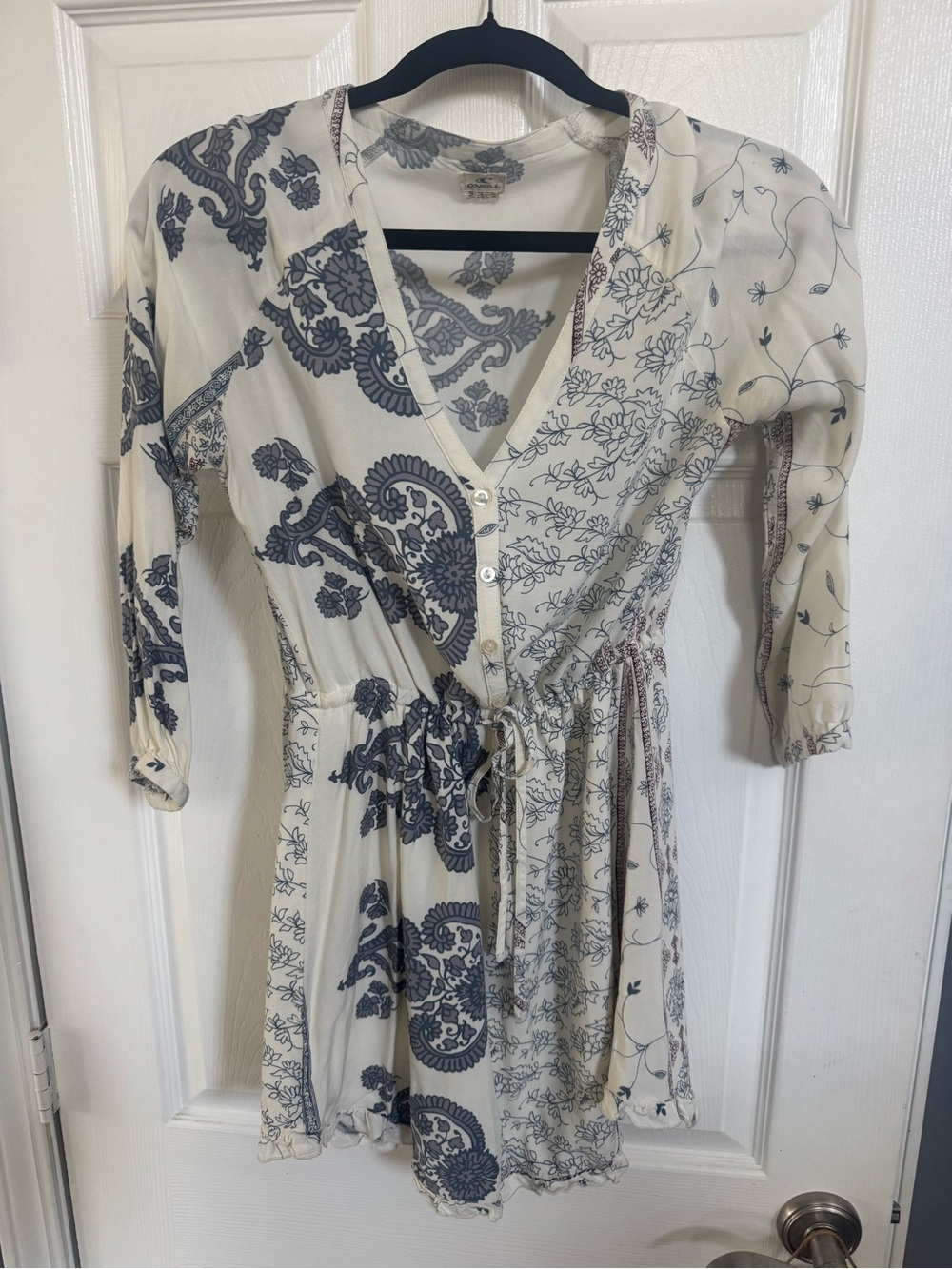 O'Neill Cream Dress with Blue Floral Paisley Print